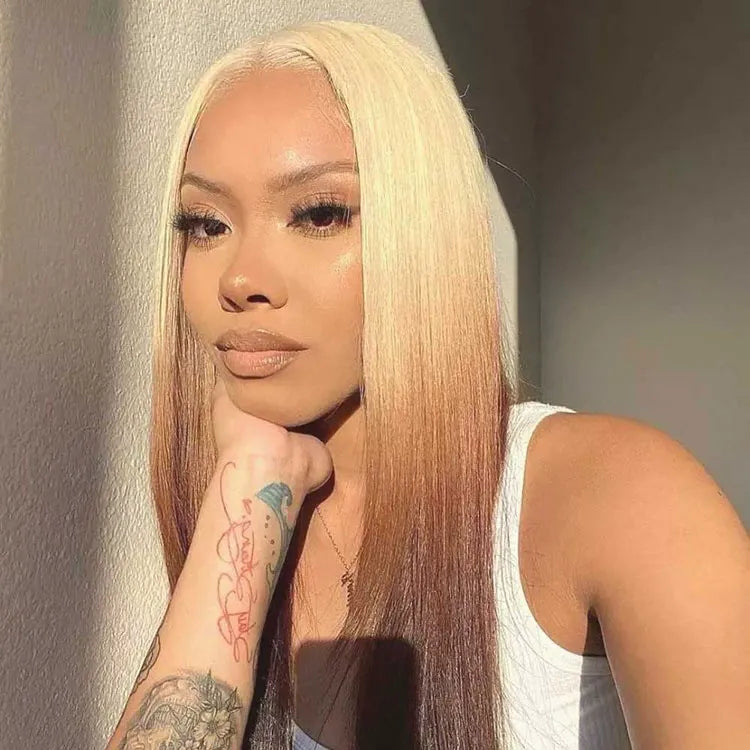 Ombre Blonde Brown Wig 3D Body Wave Honey Blonde On Brown Hair 13x4 HD Lace Front Human Hair Wigs