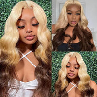 Ombre Blonde Brown Wig 3D Body Wave Honey Blonde On Brown Hair 13x4 HD Lace Front Human Hair Wigs