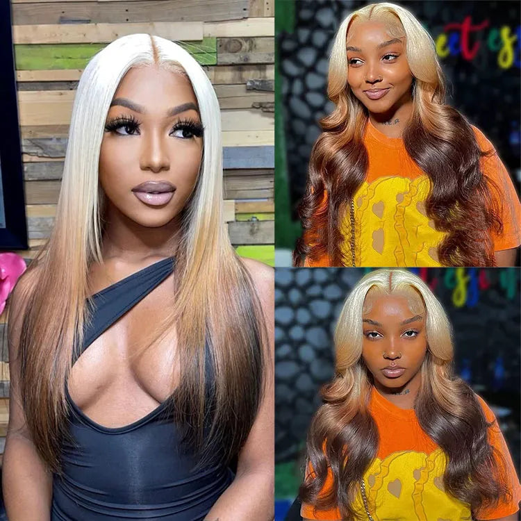 Ombre Blonde Brown Wig 3D Body Wave Honey Blonde On Brown Hair 13x4 HD Lace Front Human Hair Wigs