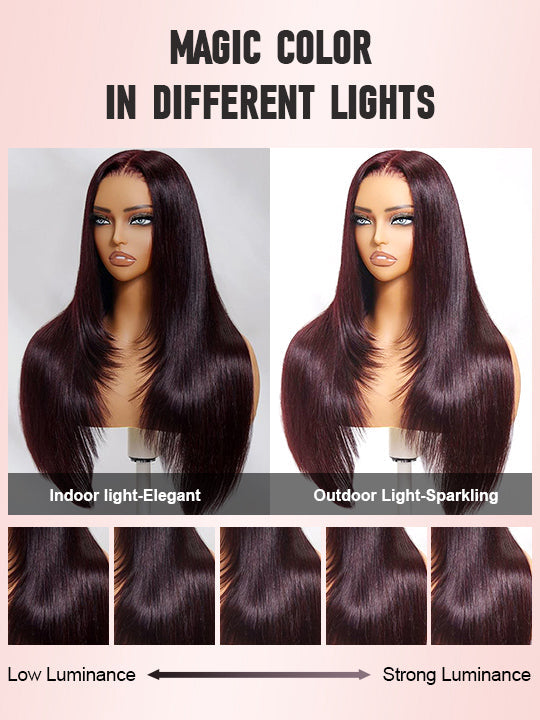 Kisslove Hair Black Cherry Water Wave Invisi Drawstring Lace Frontal Wig Glueless Dark Plum Color Wig