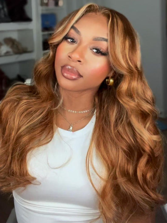 Honey Blonde Highlights 3D Body Wave Wig 5x5 13x4 13x6 Full Lace Frontal Human Hair Wigs