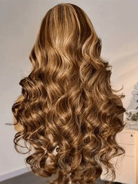 Honey Blonde Highlight 3D Body Wave 13x6 Lace Frontal Wig Bleached Knots 100% Human Hair Wear and Go Wigs