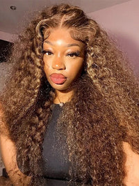 Honey Blonde Highlight Water Wave 13x6 Lace Frontal Wig Bleached Bye Bye Knots Glueless Lace Wigs
