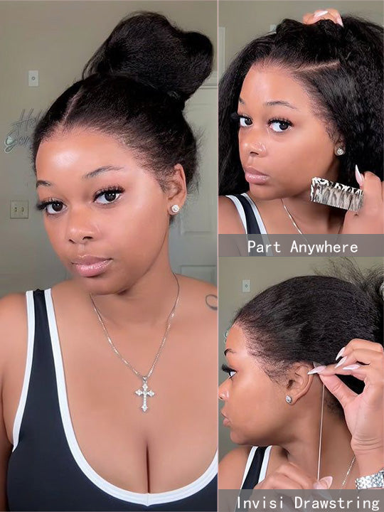 [4C Wig] Kinky Straight Hair With Kinky Edges 100% Human Hair Pull & Go Drawstring Wig Kisslove Hair
