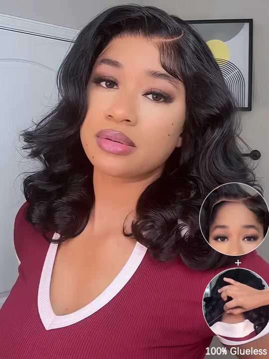 Kisslove Hair Pre Styled Side Part Body Wave Bob Wig Glueless Invisi Drawstring 360 Lace Frontal Wig