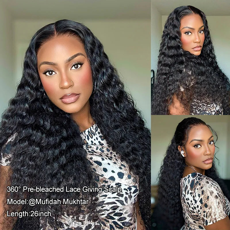Deep Wave Invisi Strap Snug Fit 360 Transparent Lace Frontal Bleached  Knots Pre Cut Lace Wig
