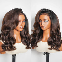 Yaki Body Pre-Layered Black Brown Ombre Invisi Strap 360 Skin Lace Frontal Glueless Lay Flat Human Hair Wig