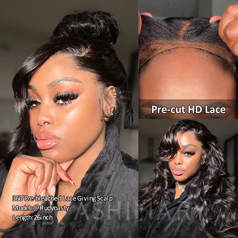 Face Framing Pre-Layered Body Wave Invisi Strap Snug Fit 360 Transparent Lace Frontal Bleached  Knots Pre Cut Lace Wig