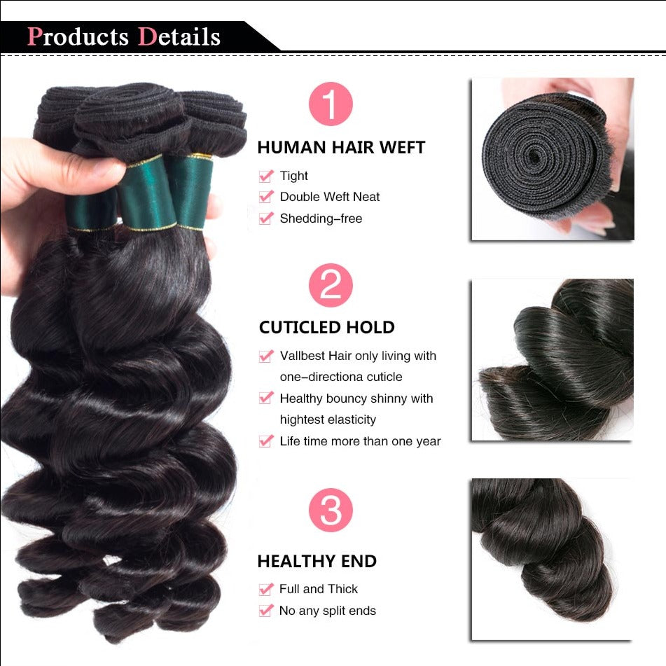 4*4 Lace Closure With Bundles Loose Wave 12A Brazilian Virgin Human Hair Weave