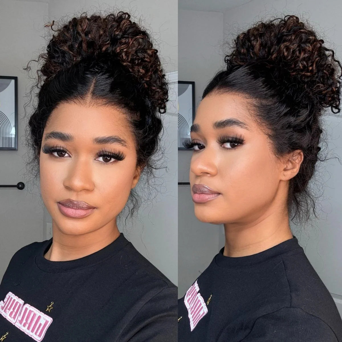 Water Wave 360 Lace Frontal Wig with Invisi Strap Brown Balayage Highlight Adjustable Fit Pre-Bleached and Pre-Cut Skin Lace