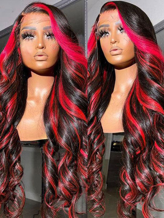 Red Highlight Wig 3D Body Wave 5x5 13x4 13x6 Lace Frontal Human Hair Wigs 180% Density