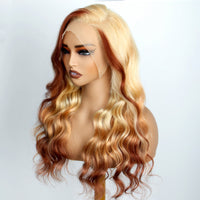 Blonde Brown Ombre Wig 3D Body Wave 13x4 HD Lace Frontal Human Hair Wigs