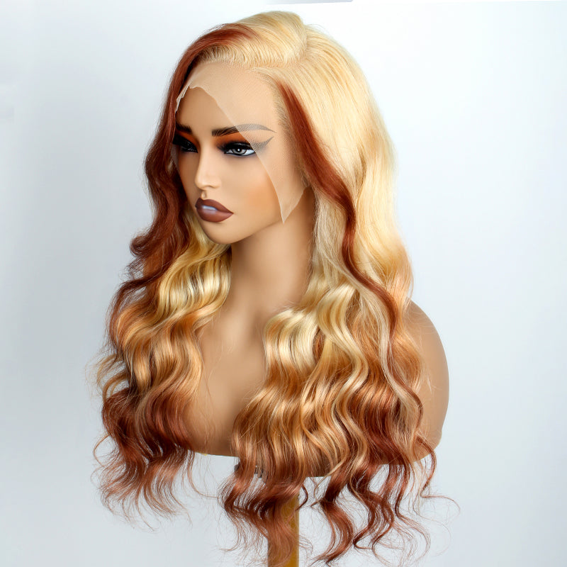 Blonde Brown Ombre Wig 3D Body Wave 13x4 HD Lace Frontal Human Hair Wigs