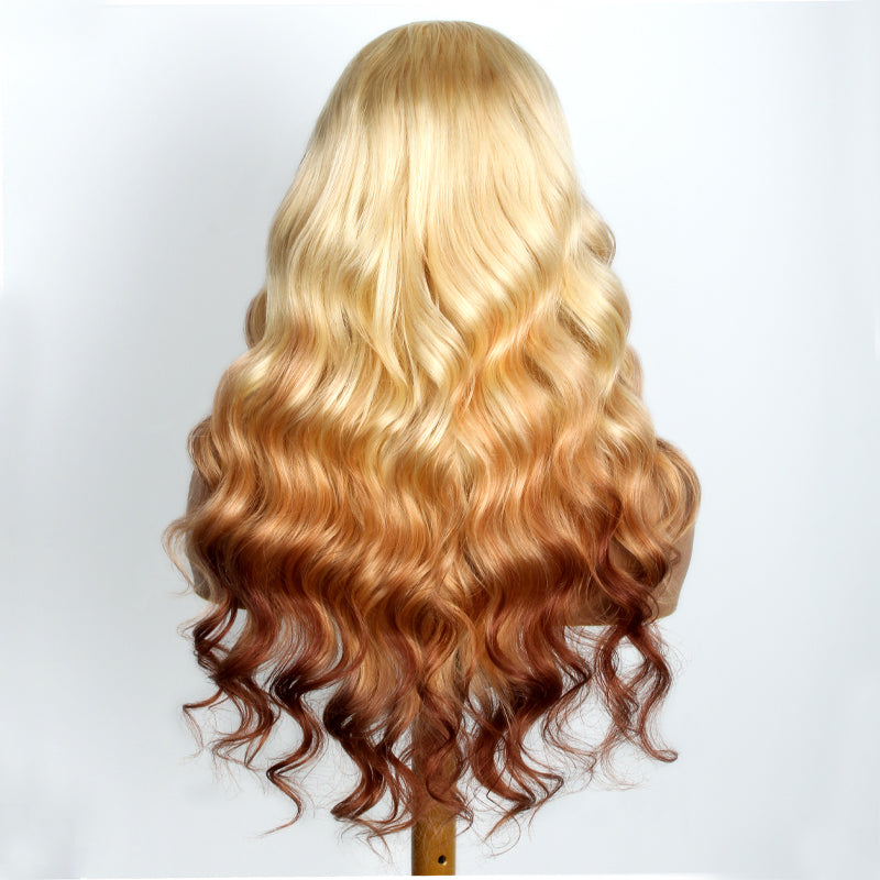 Blonde Brown Ombre Wig 3D Body Wave 13x4 HD Lace Frontal Human Hair Wigs