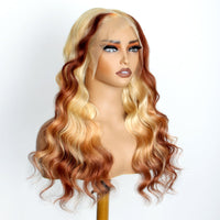 Blonde Brown Ombre Wig 3D Body Wave 13x4 HD Lace Frontal Human Hair Wigs