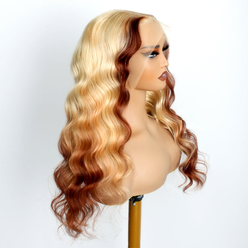 Blonde Brown Ombre Wig 3D Body Wave 13x4 HD Lace Frontal Human Hair Wigs