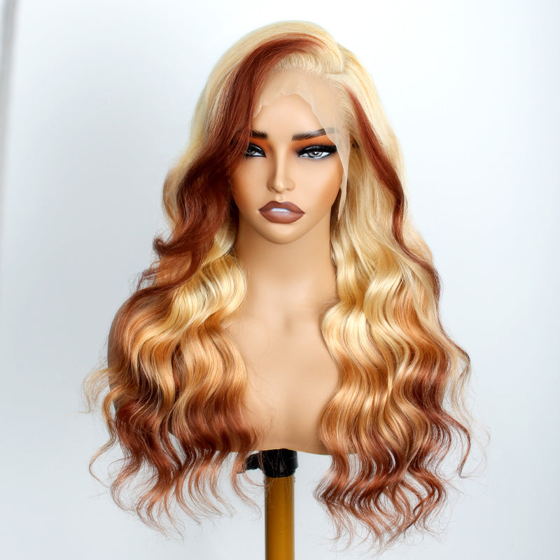 Blonde Brown Ombre Wig 3D Body Wave 13x4 HD Lace Frontal Human Hair Wigs