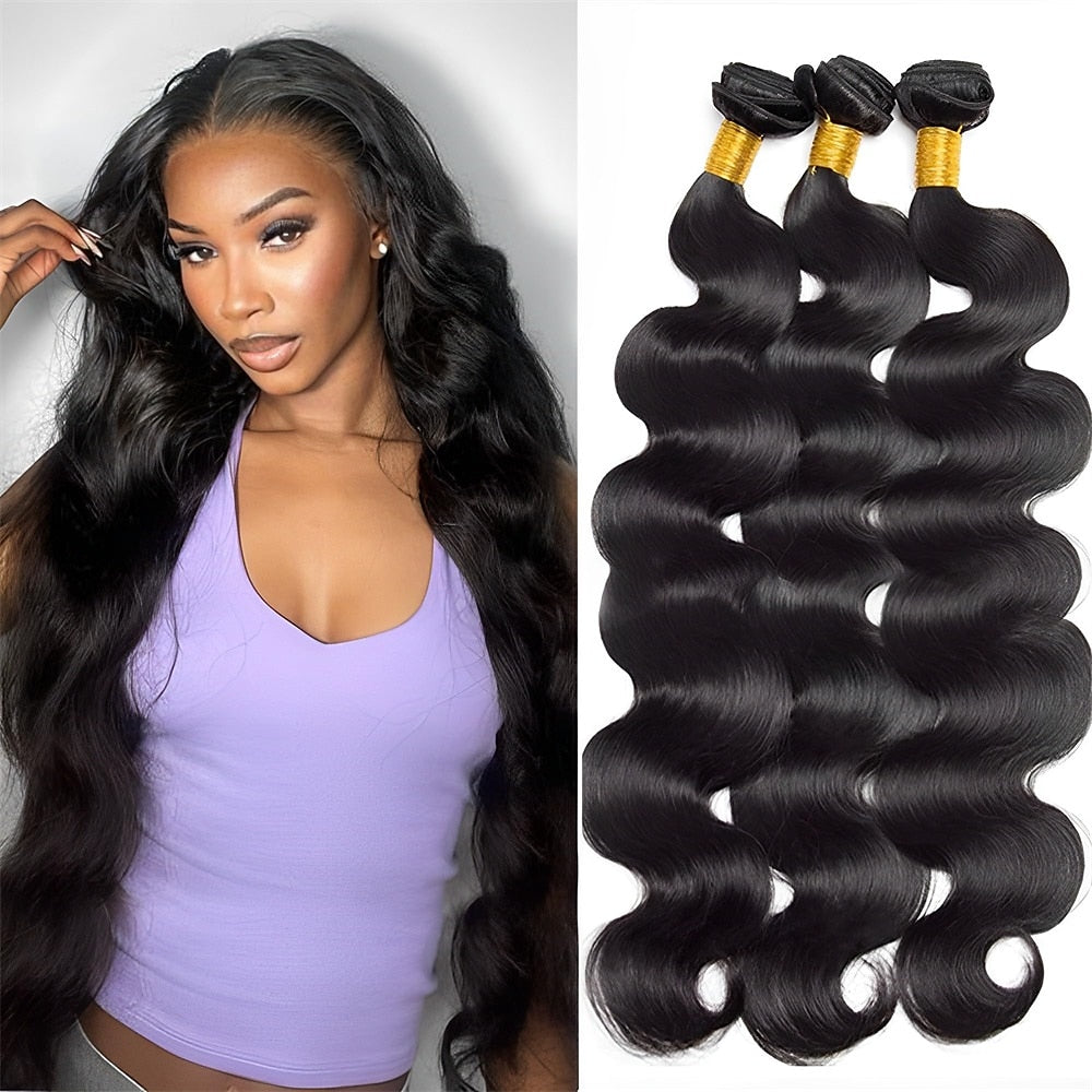 Body Wave Human Hair 3 Bundles With 4x4 Lace Closure 10A Brazilian Hair Weave