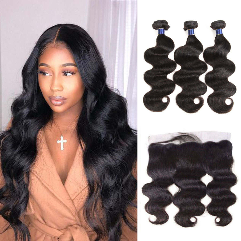 Body Wave 3 Bundles With 13*4 HD Lace Frontal Closure 10A Brazilian Human Hair Weave