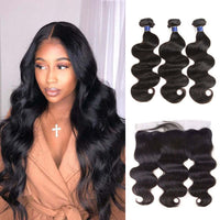 Body Wave 3 Bundles With 13*4 HD Lace Frontal Closure 10A Brazilian Human Hair Weave
