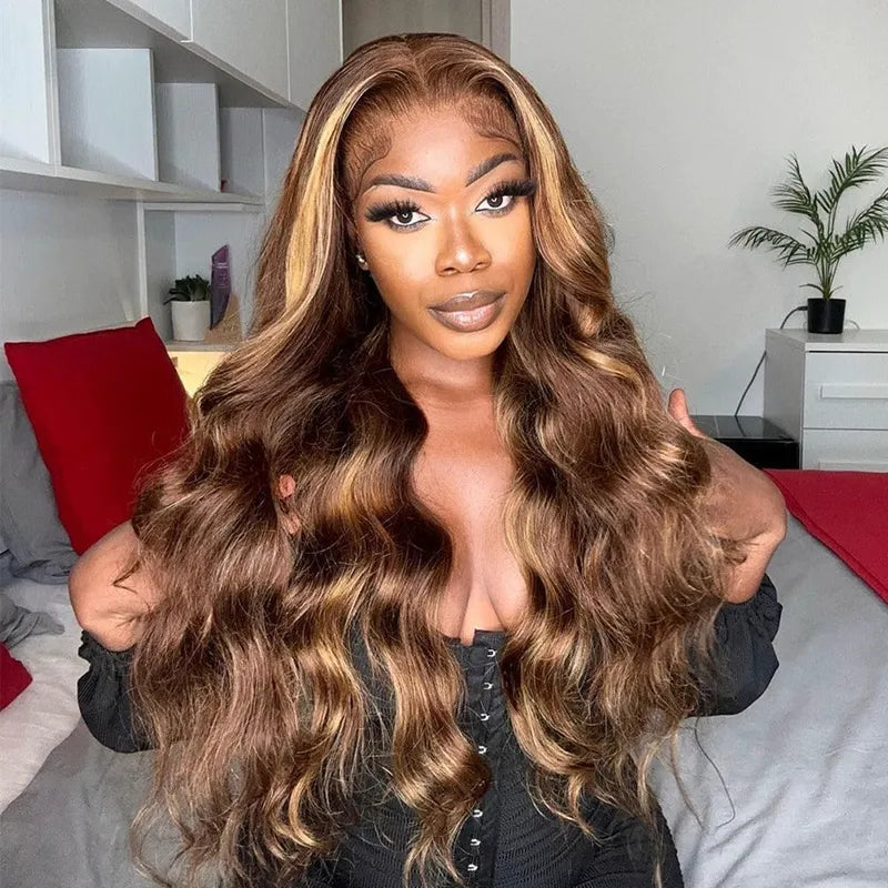[Wear & Go] Breathable Air Wig Highlight 3D Body Wave 13x4 Lace Front Human Hair Wigs