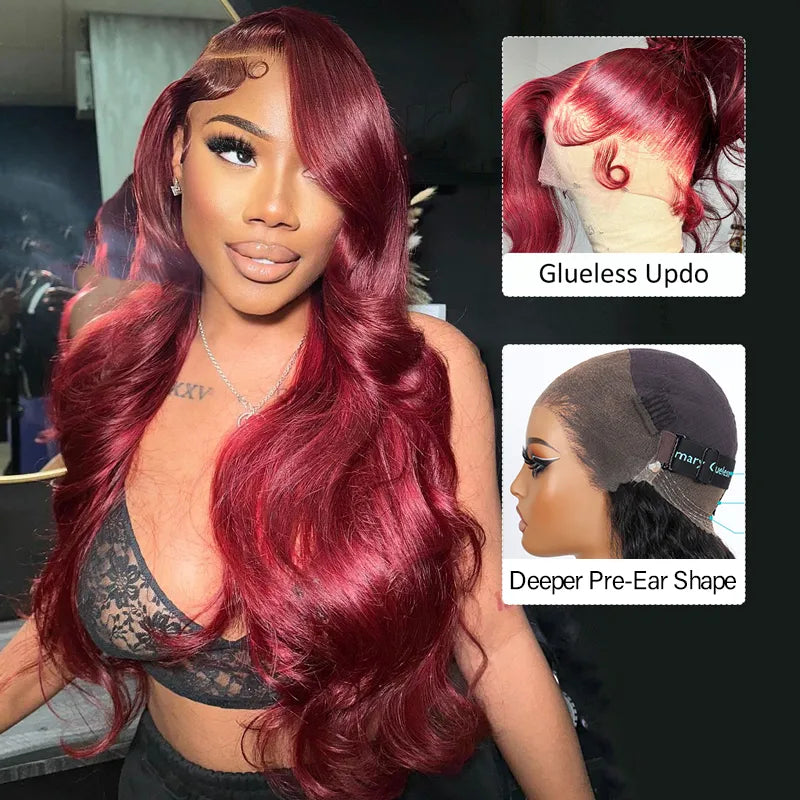 Upgrade Snug Fit Ashimary Invisi Strap 360 Lace Frontal 99J Burgundy Pre-Layered Body Wave Pre Everything Glueless Human Hair Wig
