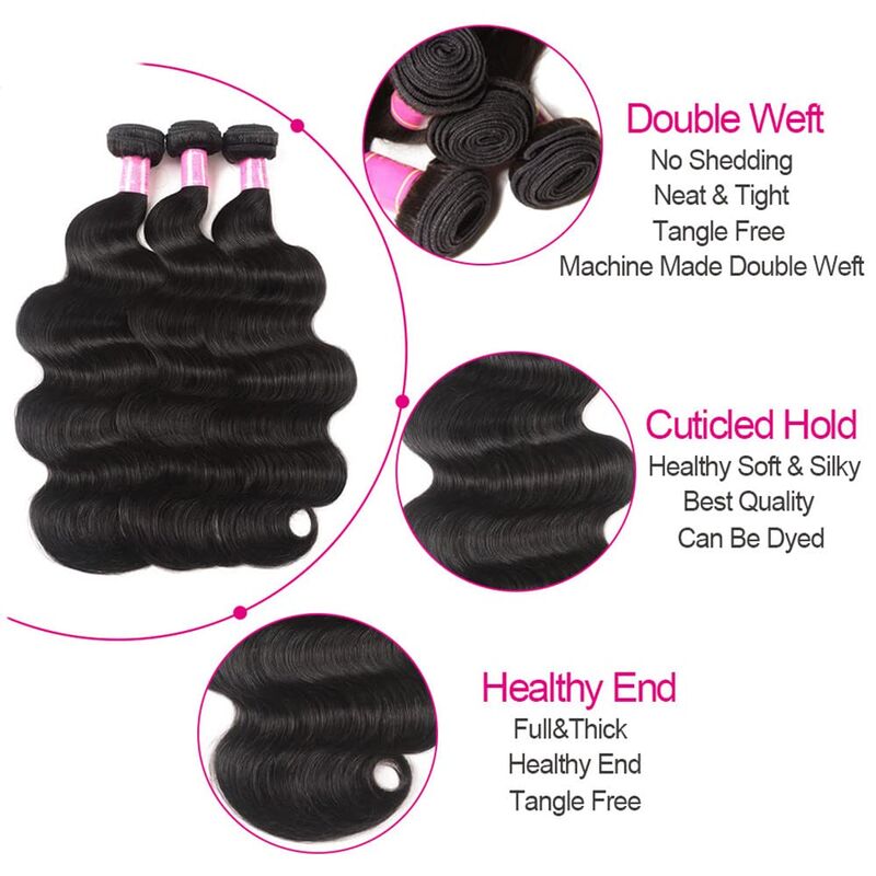 Body Wave Human Hair 3 Bundles With 4x4 Lace Closure 10A Brazilian Hair Weave