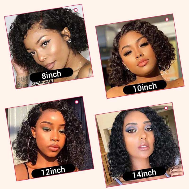 Short Bob Wigs Deep Wave 13x4 Transparent Lace Front Human Hair Wigs