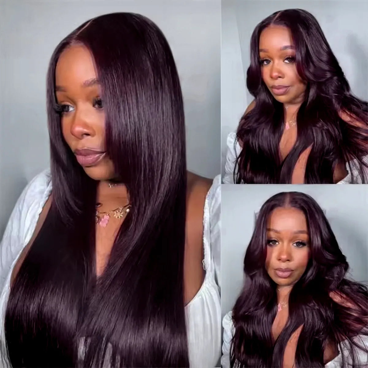 Dark Plum Glueless 360 Lace Frontal Wigs With Invisi Strap Ready & Go Snug Fit Layer Cut Body Wave Human Hair Wigs