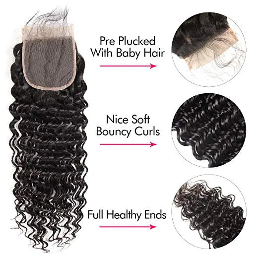 4x4 Lace Closure Straight / Wavy / Curly Human Hair Closures