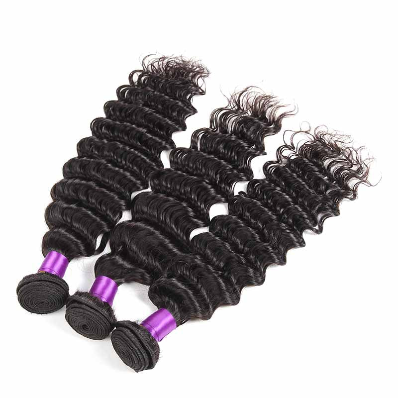Deep Wave Bundle Deals Grade 10A Brazilian Virgin Human Hair Weaves