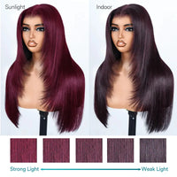 Dark Plum Color Straight Glueless Invisi Strap 360 Lace Frontal Wigs Tight & Neat Pre-Cut layered Optional