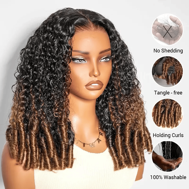 Burmese Curly Chestnut Brown Ombre Invisi Strap Snug Fit 360 Transparent Lace Frontal Bleached Knots Pre Cut Lace Wig Glueless Top Human Hair Wig
