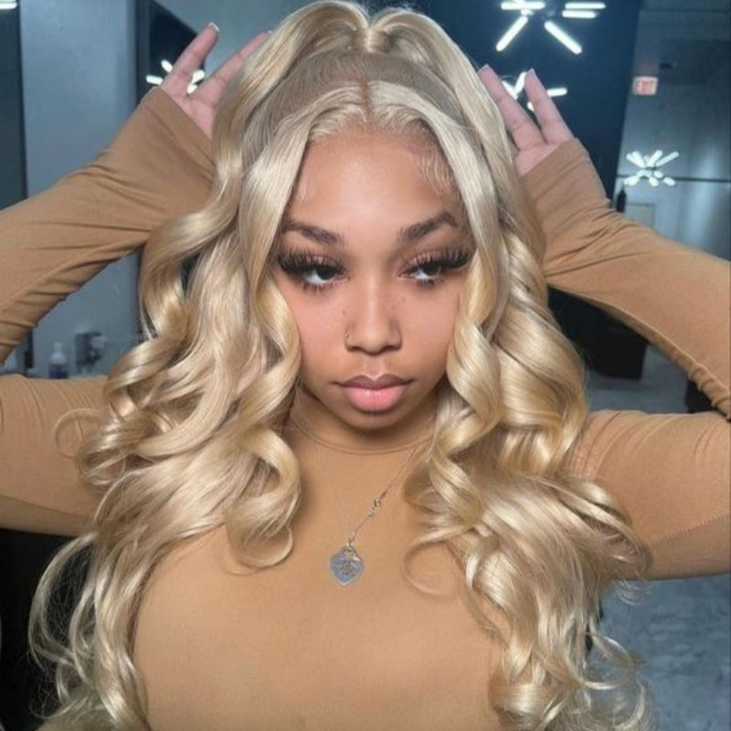 Kisslove Ash Blonde Hair 3D Body Wave Wig Snug Fit Invisi Strap 360 Lace Frontal Wigs