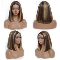 Highlight Straight Bob 5x5 Transparent Lace Wigs 100% Human Hair For Women