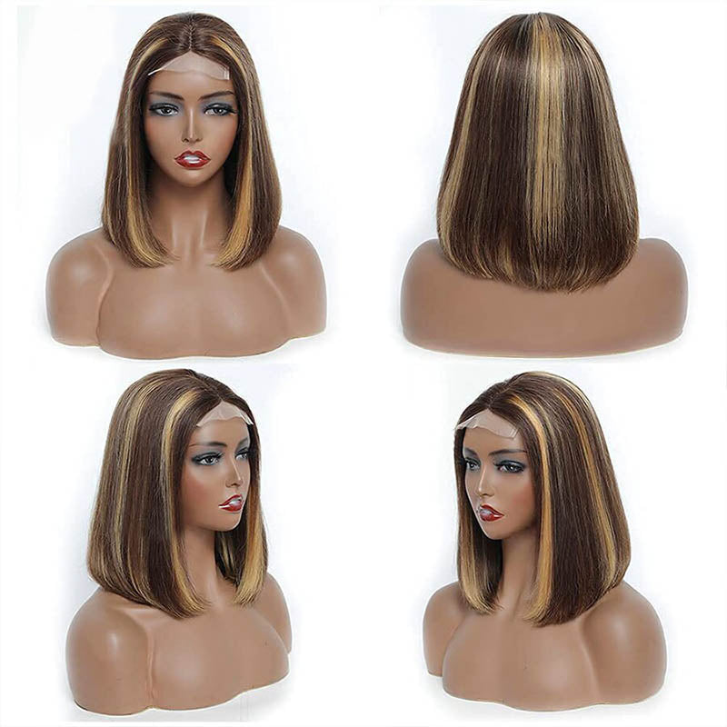 Highlight Straight Bob 5x5 Transparent Lace Wigs 100% Human Hair For Women