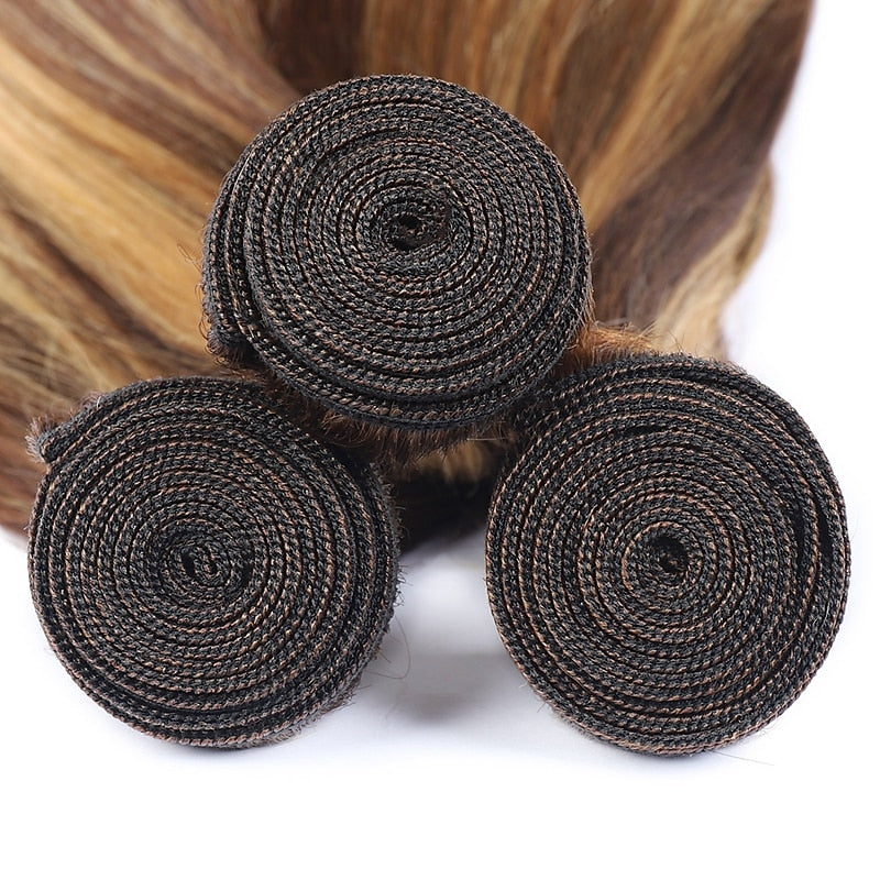 P4/27 Highlight Straight Human Hair 3 Bundles With Closure 12A Brazilian Hair