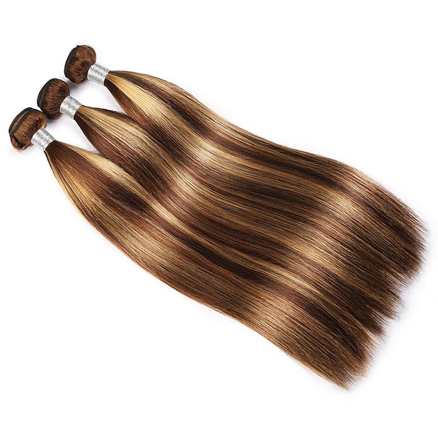 P4/27 Highlight Straight Human Hair 3 Bundles With Closure 12A Brazilian Hair