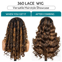 Balayage Highlights Dark Roots Layer Cut Body Wave 360 Skin Lace Frontal with Invisi Strap Human Hair Wig