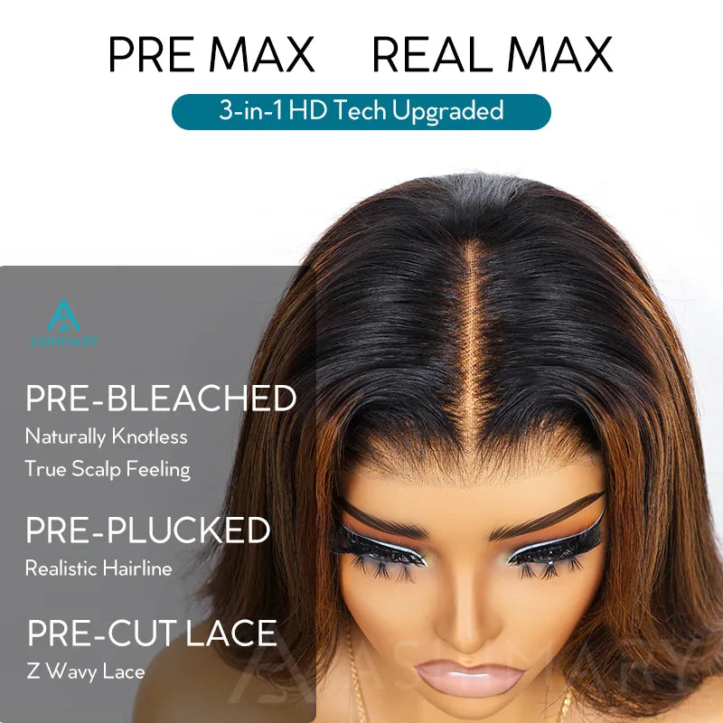 Balayage Highlights Dark Roots Layer Cut Body Wave 360 Skin Lace Frontal with Invisi Strap Human Hair Wig