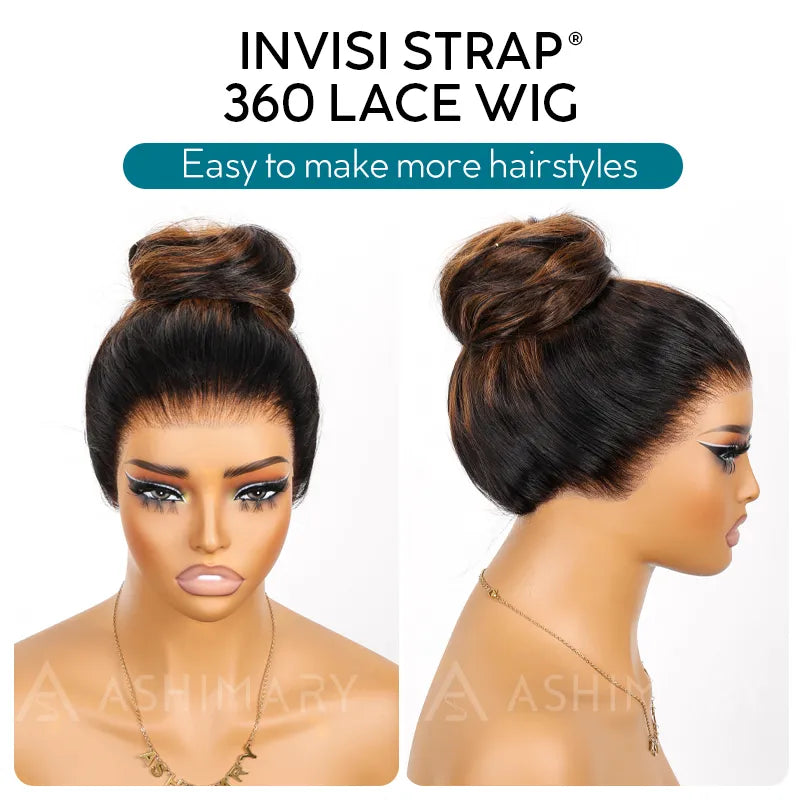 Balayage Highlights Dark Roots Layer Cut Body Wave 360 Skin Lace Frontal with Invisi Strap Human Hair Wig