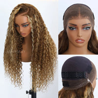 Water Wave Highlight Ombre Color Invisi Strap Snug Fit 360 Skin Lace Frontal Wig Glueless Human Hair