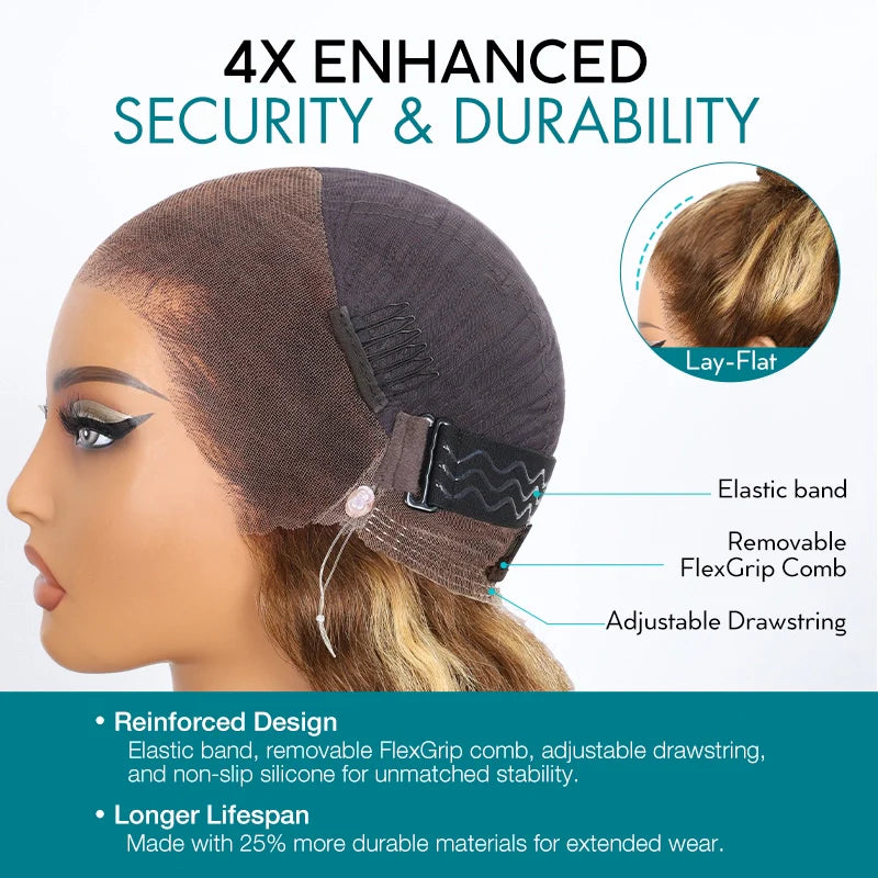 Water Wave Highlight Ombre Color Invisi Strap Snug Fit 360 Skin Lace Frontal Wig Glueless Human Hair