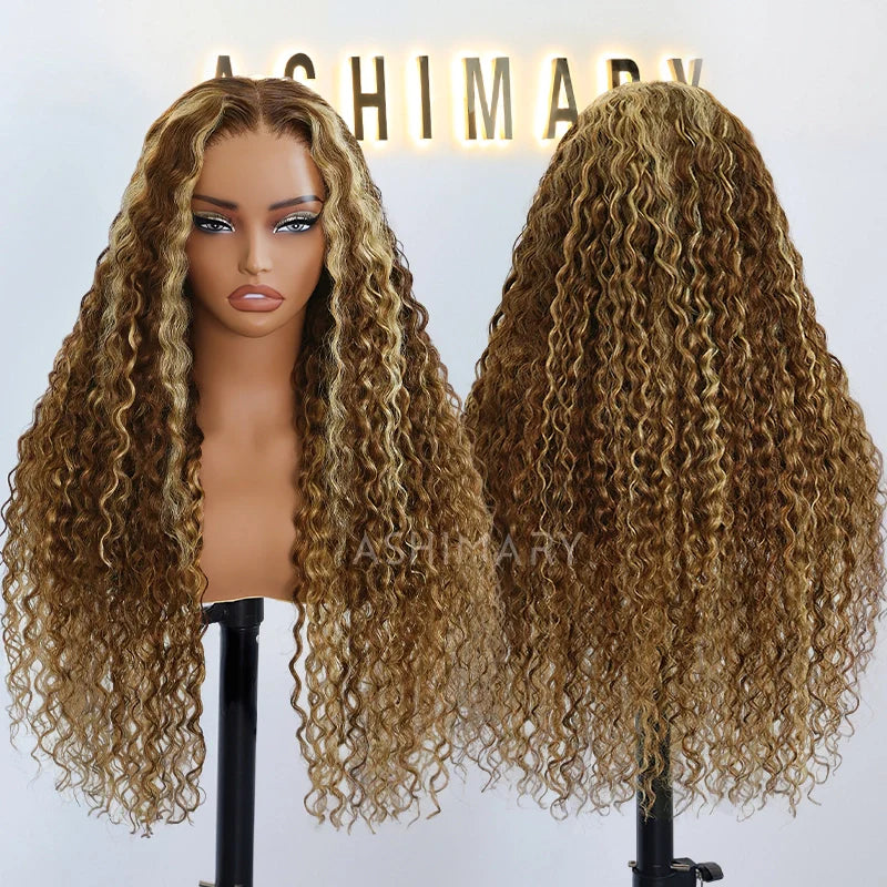 Water Wave Highlight Ombre Color Invisi Strap Snug Fit 360 Skin Lace Frontal Wig Glueless Human Hair