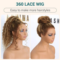 Water Wave Highlight Ombre Color Invisi Strap Snug Fit 360 Skin Lace Frontal Wig Glueless Human Hair