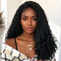 Invisi Strap 360 Lace Front Wig Kinky Straight with Spiral Curls Natural Black Breathable & Security Human Hair Wigs