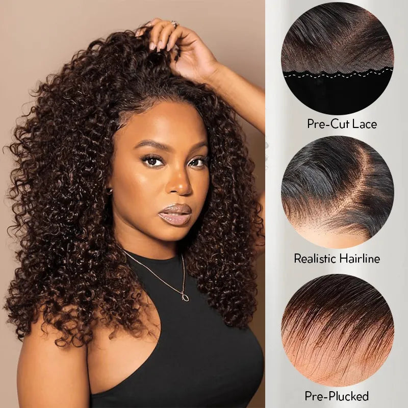 Kinky Curly Chocolate Brown Invisi Strap 360 Lace Wig Pre Everything Glueless Drawstring Human Hair Wigs