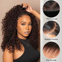 Kinky Curly Chocolate Brown Invisi Strap 360 Lace Wig Pre Everything Glueless Drawstring Human Hair Wigs