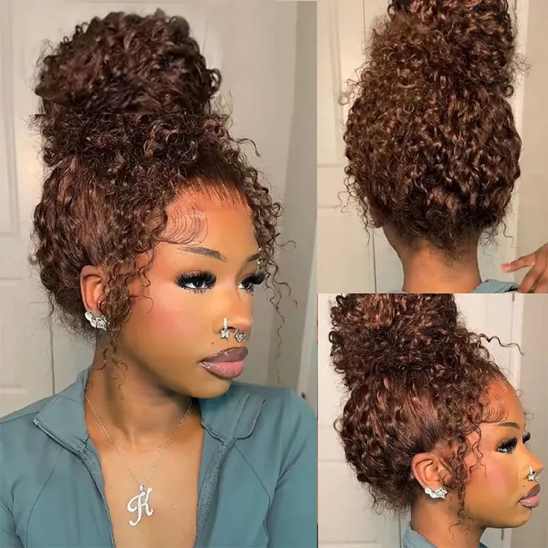 Kinky Curly Chocolate Brown Invisi Strap 360 Lace Wig Pre Everything Glueless Drawstring Human Hair Wigs