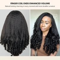 Invisi Strap 360 Lace Front Wig Kinky Straight with Spiral Curls Natural Black Breathable & Security Human Hair Wigs